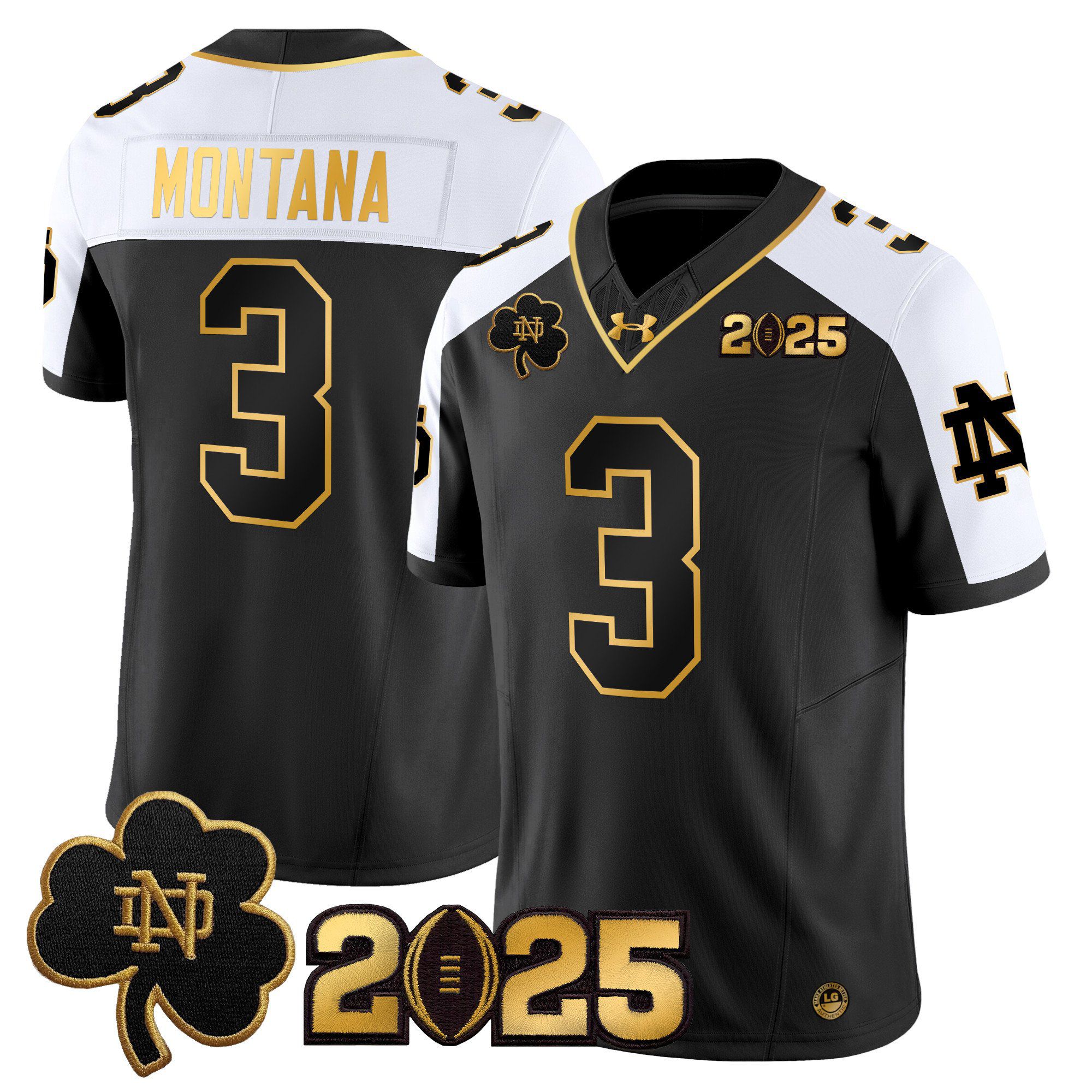 Men Notre Dame Fighting Irish #3 Montana Black 2025 CFP Final Patch Gold Vapor Limited NCAA Jersey